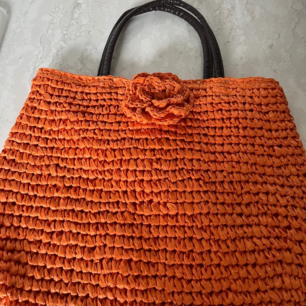 Neiman Marcus Rattan Handbag with Flower